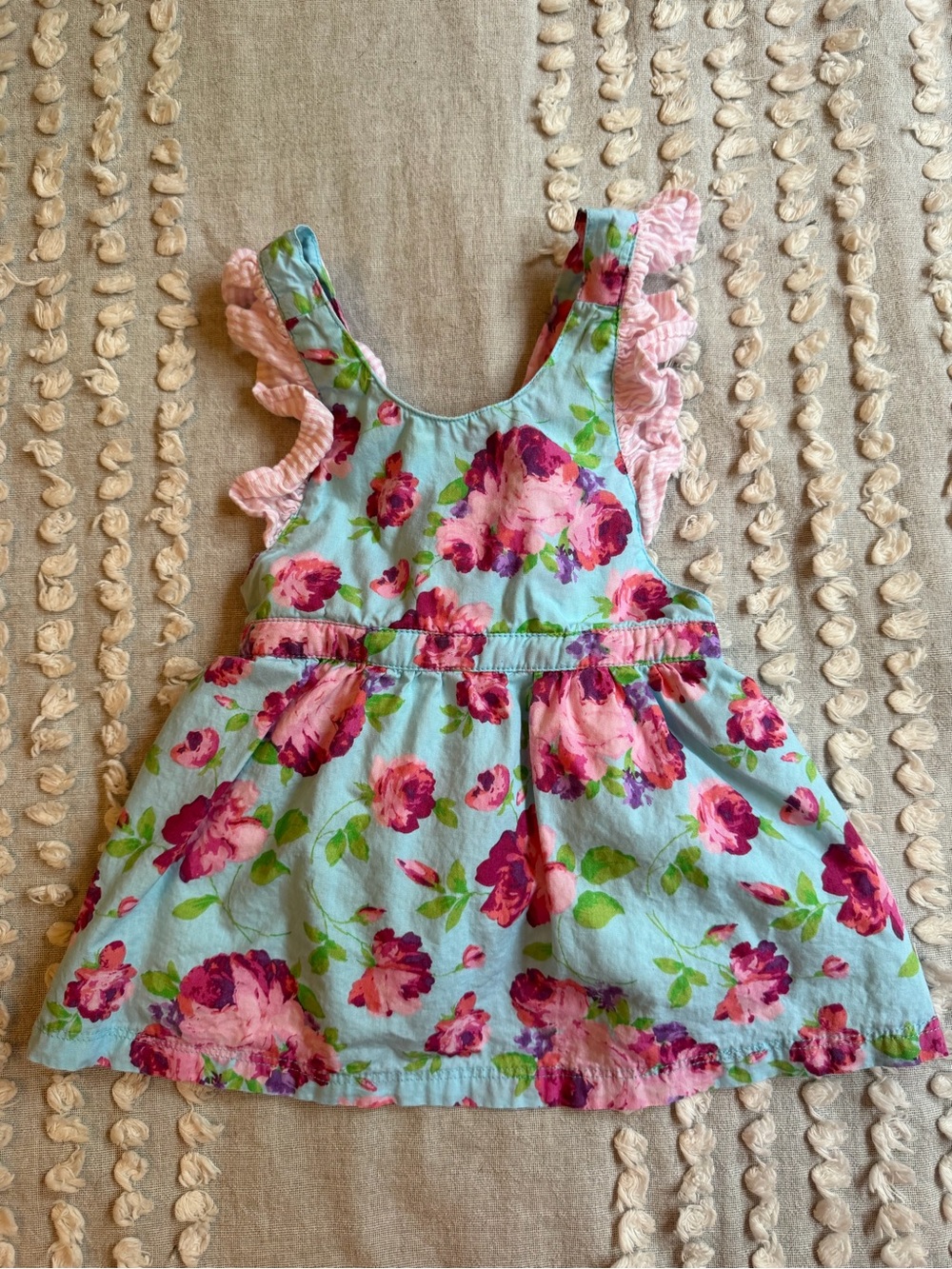 RuffleButts Light Blue Floral Dress with Pink and Green Accents